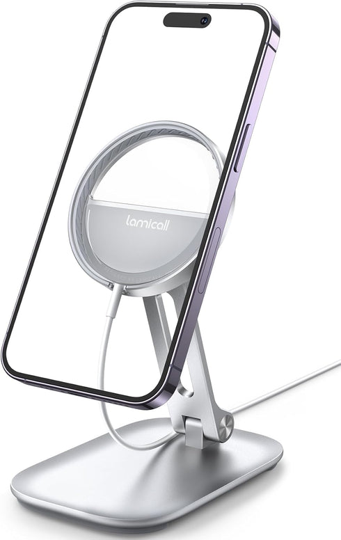 Lamicall Phone Stand for Apple MagSafe Charger - Adjustable Dual Hinge Charging Holder Dock for iPhone 15/14/13/12