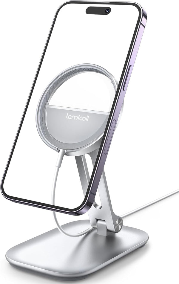 Lamicall Phone Stand for Apple MagSafe Charger - Adjustable Dual Hinge Charging Holder Dock for iPhone 15/14/13/12