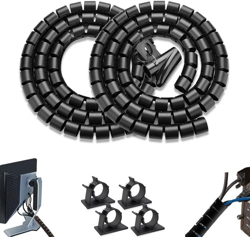 PC Cable Management Sleeve Tube, 2 PCS Black Cord Organizer, 5 ft Cover Wrap for Messy Wire Solution for Office Computer
