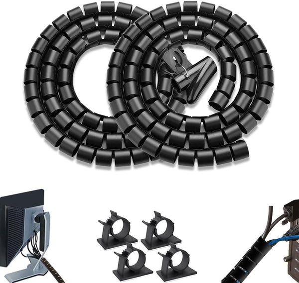PC Cable Management Sleeve Tube, 2 PCS Black Cord Organizer, 5 ft Cover Wrap for Messy Wire Solution for Office Computer