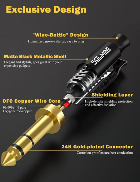 1/4 Headphone Adapter, 6.35mm Male to 3.5mm Female Audio Jack Adapter for Mixer, Guitar, Amplifier