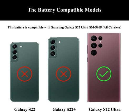 Battery Replacement Kits for Samsung Galaxy S22 Ultra 5G, Repair Tools Kit and User Manual