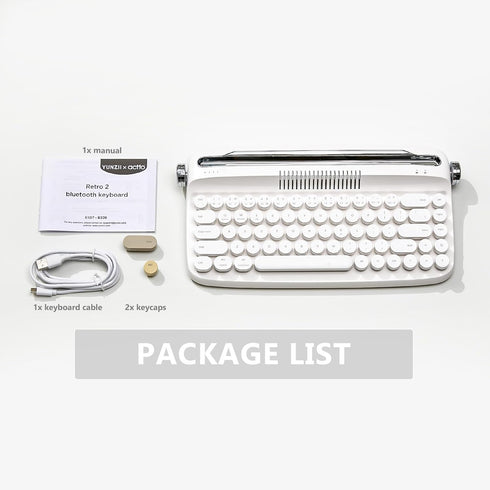 YUNZII Upgraded Wireless Keyboard, Retro Typewriter Style with Integrated Stand, USB-C/Bluetooth, Snow White