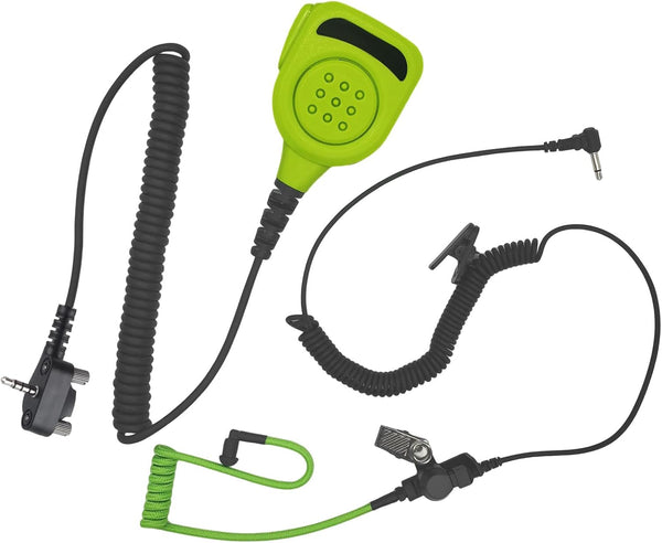 Waterproof Green Shoulder Mic with 3.5mm Listen Earpiece, Walkie Talkie Lapel Microphone, Hands-Free Speaker Mike for