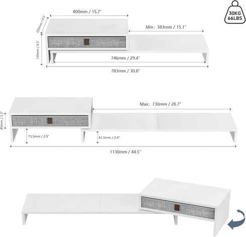 Fenge Computer Monitor Riser Stand with Drawer for 2 or 3 Monitors, Adjustable Length and Angle Desktop Laptop Stand,