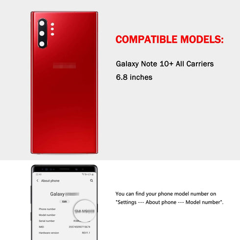 Compatible Samsung Galaxy Note 10+ Back Glass Cover Case Replacement, 6.8-Inches with Installation Kit