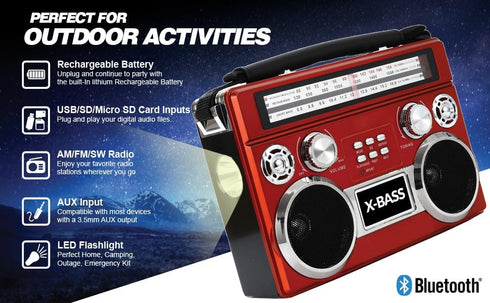 Supersonic SC-1097BT Portable 3 Band Radio with Bluetooth, MP3 Playback, Flashlight, High Sensitivity, Long-Lasting