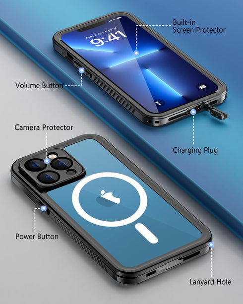 Beeasy Waterproof Case for iPhone 13 Pro Max (6.7") Compatible with MagSafe, 360 Degree Protective Armor Case, Black