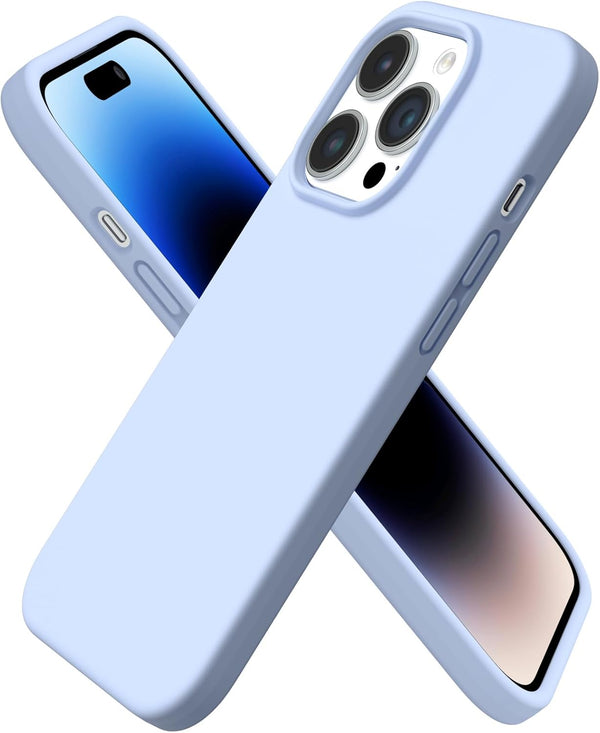 ORNARTO Slim Liquid Silicone Phone Case for iPhone 14 Pro, 6.1 inch, Baby Blue with Microfiber Lining