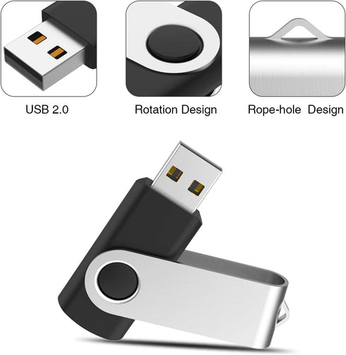 4GB Flash Drive 10 Pack, USB 2.0 Thumb Drives Bulk Swivel Memory Stick for Data Storage, Black
