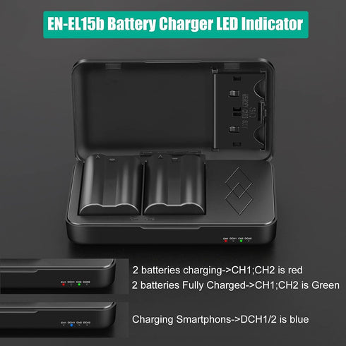 JYJZPB 2 Pack EN-EL15B EN-EL15C Batteries - Charger Case for Nikon D7500, D750, Z6, Z7, D850 Cameras