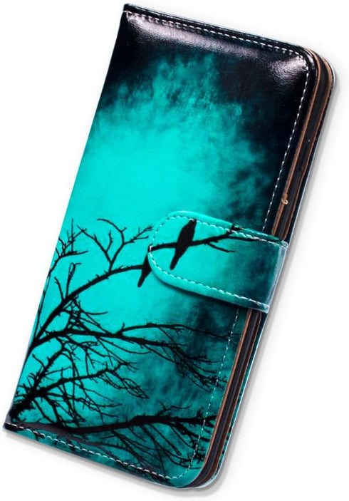 Leather Flip Phone Case Wallet for Motorola Moto G Pure/Power 2022 - Black Bird Pattern with Card Slot and Kickstand