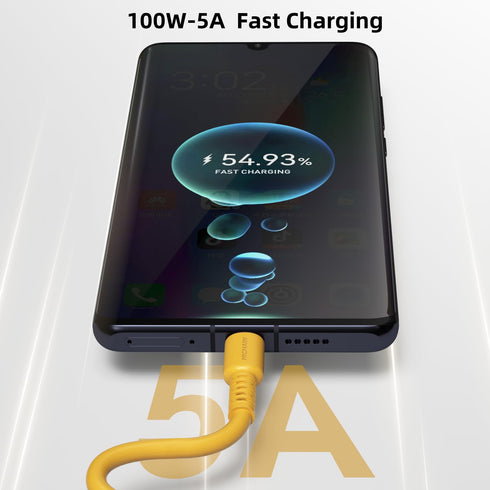 Pack of 2 USB A to USB C Charger Cable Yellow 6.5 ft, 100W Type C Fast Charging Cord Data Sync Silicone USB C Cable for Phone Samsung Galaxy Pixel Xiaomi PS5 JC-ACY6.5-2P