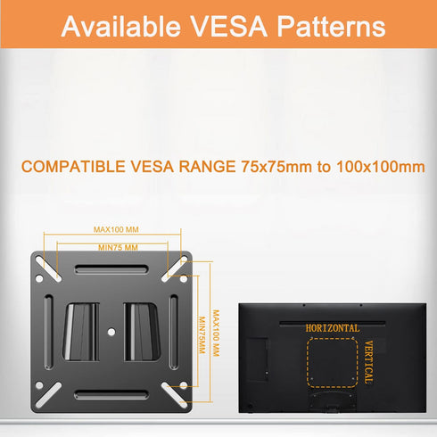 Monitor Wall Mount for Most 14-24" TVs, Universal Small TV Bracket, Fixed RV Mount, Max Load 33lbs, VESA up to 100x100mm