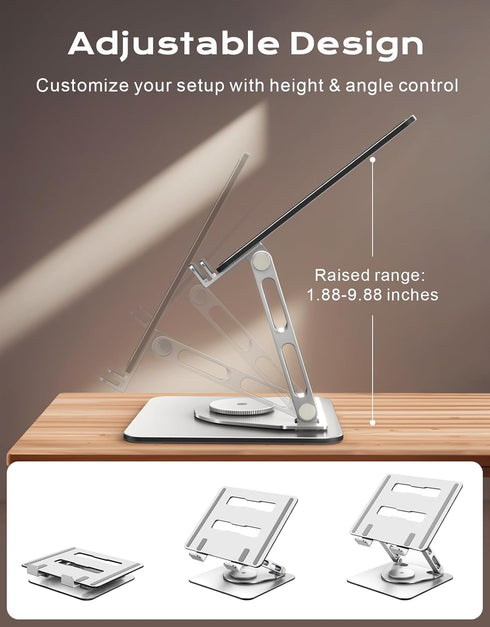 360 (10-16") RIWUCT Rotatable Laptop Stand for Desk Adjustable Height, Ergonomic Laptop Riser Holder with Dual-bar