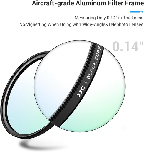 JJC 62mm Black Diffusion 1/2 Filter, Mist Cinematic Dreamy Effect Filter with 28 Layer Coatings for Camera Vlog/Video