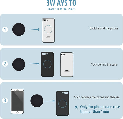 Mount Metal Plate for Cell Phone Magnet Holder with Strong Adhesive Sticker, 2 Round and 2 Rectangle