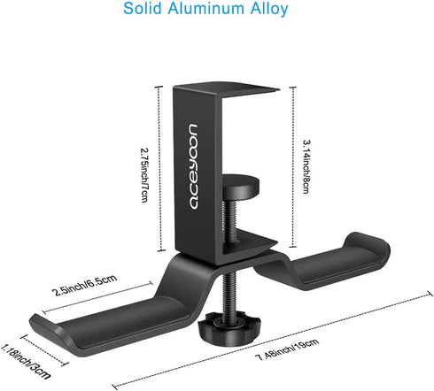 aceyoon Headphone Stand, Under Desk Hanger, Dual Headset Holder, Table Hook for Bag/Backpack/Gaming Headphone, 360