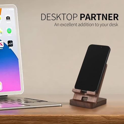 LUCKY BEAN Wood Phone Stand, Desktop Wooden Phone Holder, Portable Office Phone Stand for Desk, Wood ipad Stand