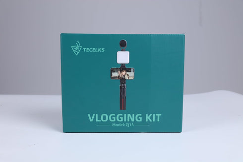 Smartphone Video Vlogging Kit with LED Light, Phone Holder, Microphone, Tripod, Carry Bag for iPhone/Android