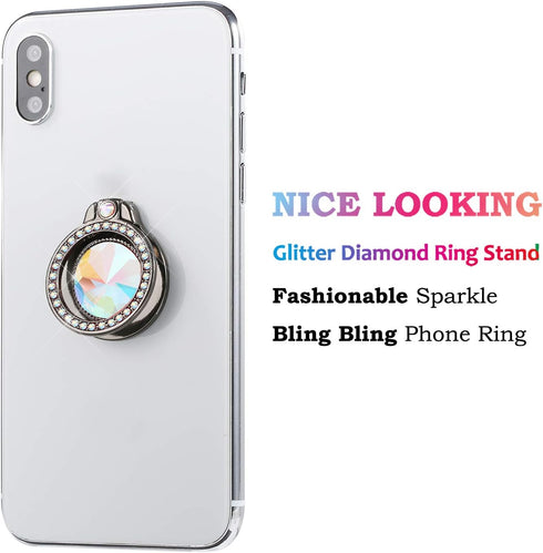 Glitter Bling Bling Phone Ring Holder, Sparkle Rhinestone Kickstand for Girls Women, Black
