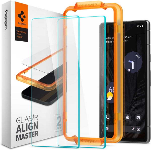 Spigen GlasTR AlignMaster Tempered Glass Screen Protector for Pixel 7a - Case Friendly - 2 Pack