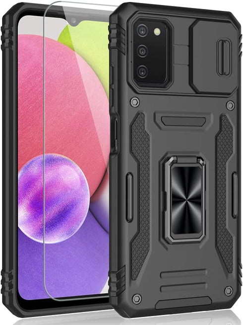 Samsung Galaxy A03S Case with Shockproof Sliding Camera Cover & Ring Holder Kickstand, Screen Protector (6.5", US