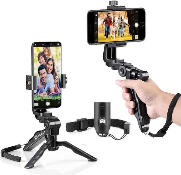 Zeadio Mini Smartphone Tripod Grip Stabilizer with Wireless Remote, Fits All iPhone and Android Smartphones