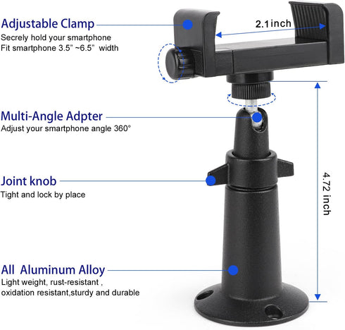 iTODOS Wall Mount Phone Holder Bracket with 360° Adjustable Mount for iPhone/Nexus/LG Smart Phones and GPS, Compatible
