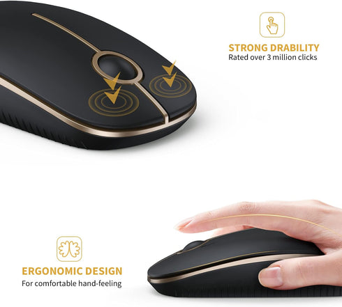 VssoPlor Wireless Mouse, 2.4G Slim Portable Computer Mice with Nano Receiver for Notebook, PC, Laptop, Computer (Black