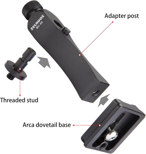 Binocular Tripod Adapter, 1/4 inch Threaded Mounting Stud, Built-in Arca Dovetail, Compatible ARCA/RRS Dovetail