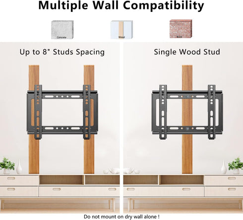 TV Wall Mount Bracket Low Profile Fixed for 14-43 Inch LED, LCD, Plasma TVs, Universal Mount Fits 8" Wood Studs