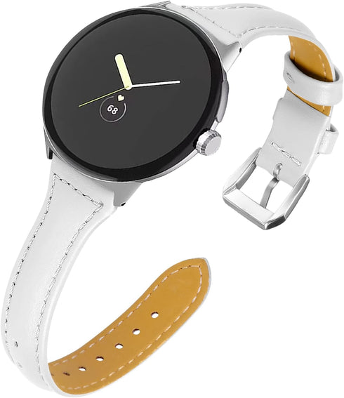 FitTurn Colorful Leather Bands Compatible with Google Pixel Watch 2/Pixel Watch Bands Narrow Luxury Leather Sport Strap Replacement Women Men Watch Band Accessories for Google Pixel Watch 2/Pixel Smartwatch