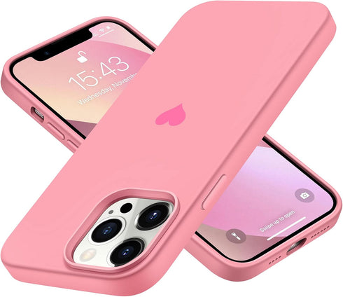 Jmltech Pink Silicone iPhone 15 Pro Case for Women, Girly Heart Design, Soft Anti-Scratch Microfiber Lining.