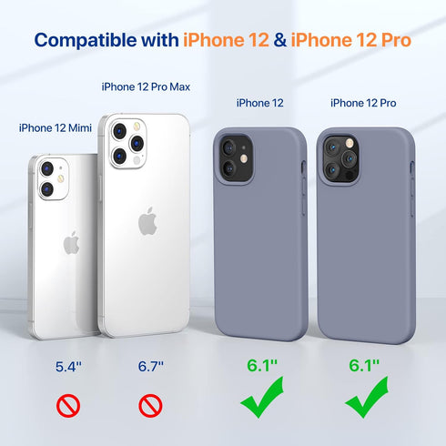 Miracase Compatible with iPhone 12 Case and iPhone 12 Pro Case, Liquid Silicone Gel Rubber Full Body Protection Shockproof Drop Protection Phone Case for iPhone 12/12 Pro 6.1 inch(Lavender Gray)