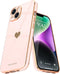Teageo iPhone 14 Case for Women, Cute Love Heart Luxury Electroplate Plating Soft Bling Back Cover - Light Pink