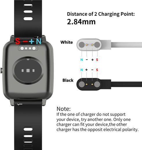 Smart Watch Charger Magnetic 2 Pin Intended for KEEPONFIT ID Sport01/IDW21,Erkwei/HOK/Iaret I39H,Stiive LCW01 Watch Charger 1.6ft USB Magnetic Charging Cord Cable Replacement Charger (Black&White)