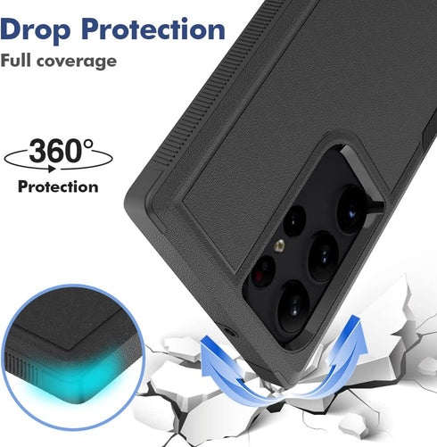 for Samsung Galaxy S23 Ultra Case: Dual Layer Heavy Duty Protective Cover with Screen Protector - Black