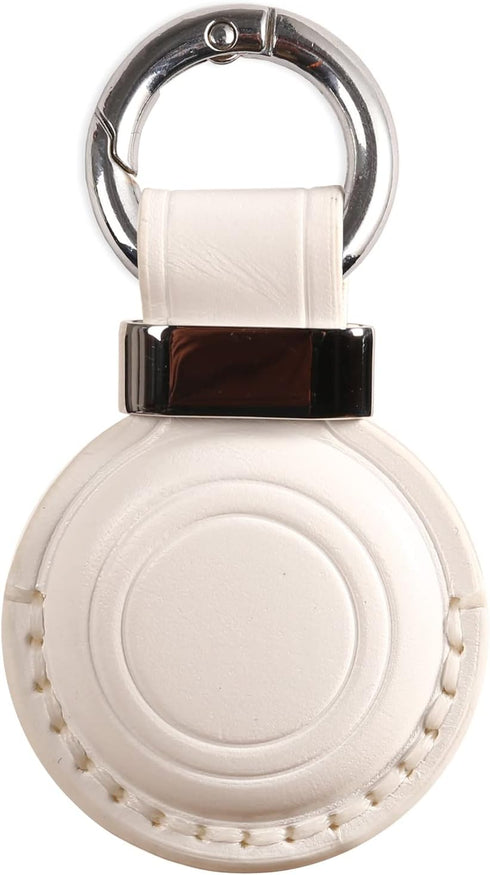 Genuine Leather Airtag Holder, Suitable for Apple Airtag Keychain with Stainless Steel Ring Lock - White V2.0