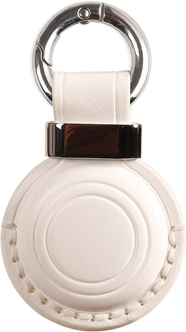 Genuine Leather Airtag Holder, Suitable for Apple Airtag Keychain with Stainless Steel Ring Lock - White V2.0