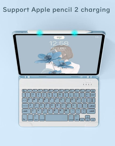 iPad Pro 11 inch 4th Generation 2022 Keyboard Case, Detachable Bluetooth Keyboard Cover with Pencil Holder (Mist Blue)