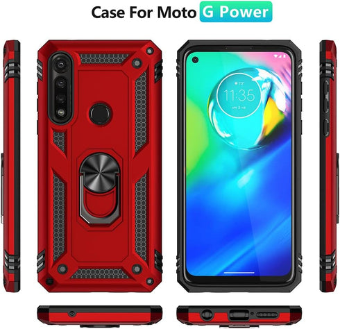 Heavy Duty Case for Moto G Power 2020 with Screen Protector, Magnetic Kickstand, 16ft Drop Tested, Red