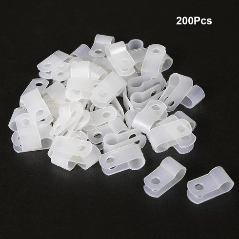 200 Pcs White Nylon R-Type Cable Clamps 3/16" Plastic Wire Clips Fasteners for Wire Management