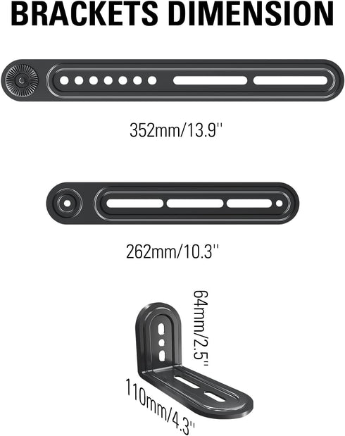 Mounting Dream Soundbar Mount for Most Sound Bars up to 15 lbs, Above or Under TV, with Detachable Extension Plates