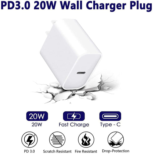 iPhone Fast Charger Cable, 20W PD USB C Wall Charger Type C Power Adapter, Compatible with iPhone 14/13/12/11
