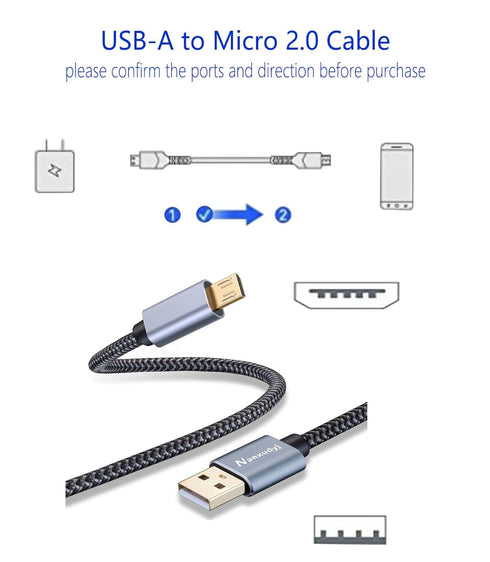 Micro USB Cable 20ft, Long Fast Charging & Sync Android Charger, Braided Nylon for Samsung Galaxy S7/S6, Note 6/5, PS4