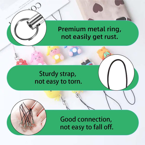 100 Pieces Lanyard Phone Ring Strap for Cellphone, Mobile Lariat Charm Cords with Silver Tone Split Ring for DIY