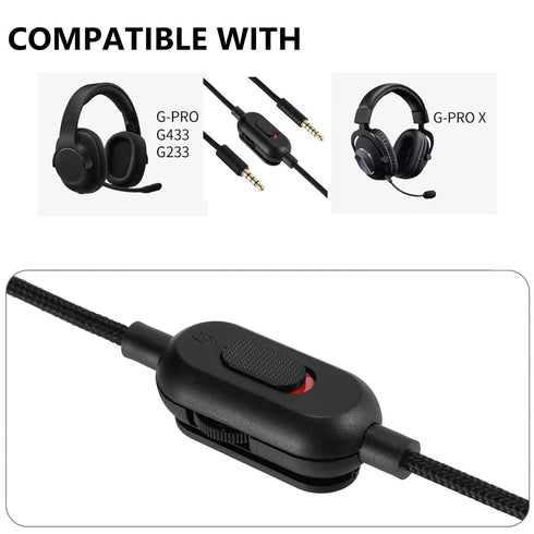 Replacement Audio Cable for G433 Headphones, Aux Cord Braided Wire with Volume Control & Mic Mute for Logitech G Pro X