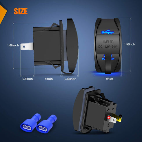 Nilight Dual USB Charger 4.2A Rocker Switch Style USB Charger 12V/24V Fast Charge Socket Waterproof Quick Charger for Cars Boats Trucks RVs, 2 Years Warranty, Blue