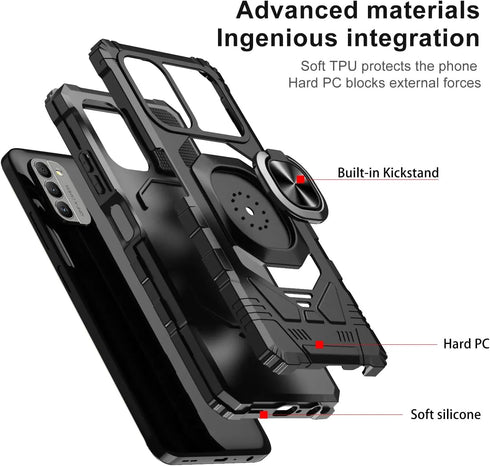 TJS Heavy Duty Phone Case for Nokia G100/Nokia C300, with Tempered Glass Protector & Magnetic Kickstand (Green)